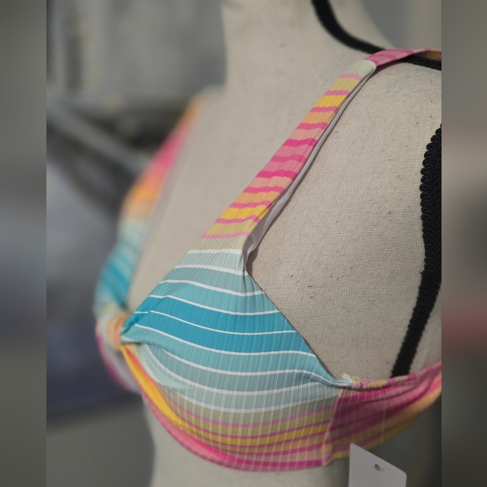Blushing Brunette Colorful Striped Bikini Top - Picture 2 of 8